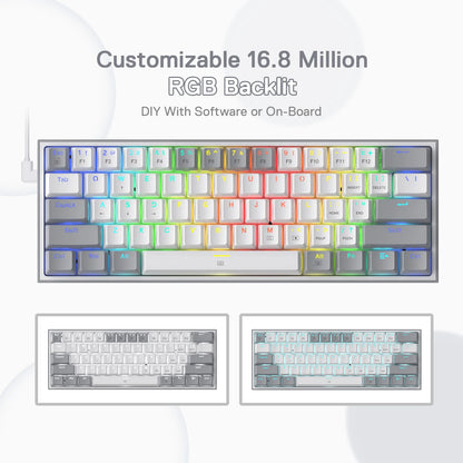 Redragon K617 Fizz 60% Wired RGB Gaming Keyboard – Compact Mechanical, Hot-Swappable Switches, Anti-Ghosting (PC/Mac)