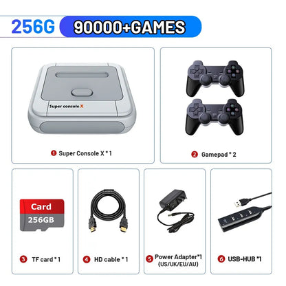 Game Box Super Console X – Retro Gaming Console, 4K HDMI Output, 50,000+ Classic Games, Dual Wireless Controllers (Plug & Play, TV/PC/Projector Compatible)