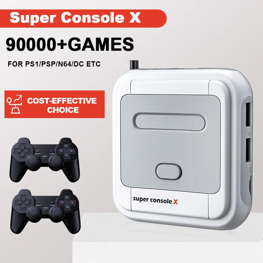 Game Box Super Console X – Retro Gaming Console, 4K HDMI Output, 50,000+ Classic Games, Dual Wireless Controllers (Plug & Play, TV/PC/Projector Compatible)